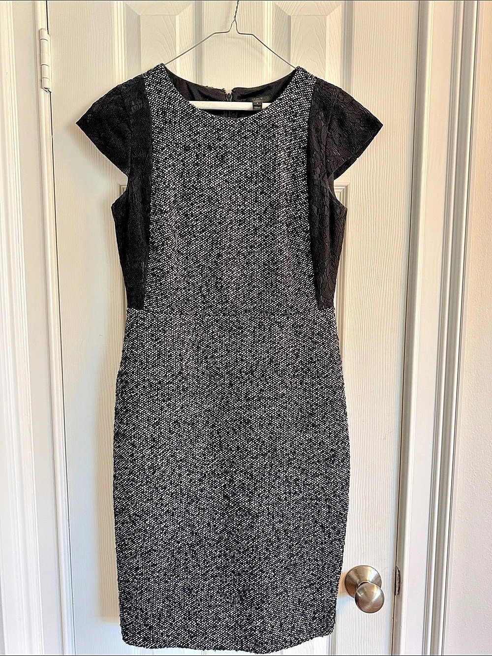 J.Crew Tweed & Lace Cap Sleeve Sheath Dress Black & White Size 2
